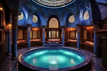 Luxury beautiful rich interior of a traditional Turkish hammam. Concept of turkish holiday rest relaxation, spa body care - obrazy, fototapety, plakaty