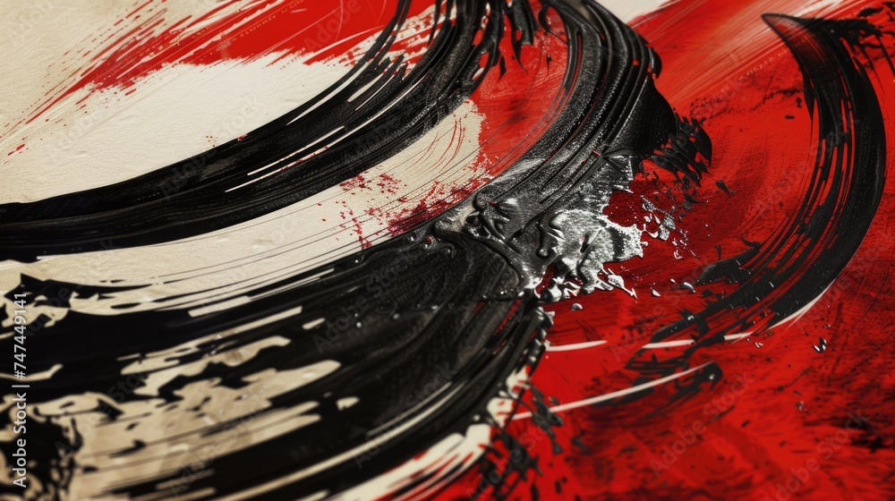 Poster close-up view of a vibrant red and black painted canvas, perfect for artistic projects