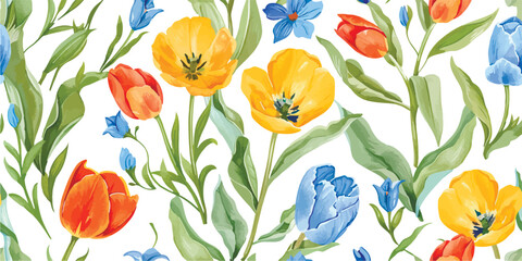 Watercolor floral botanical pattern and seamless background. Ideal for printing onto fabric and paper or scrap booking. Hand painted. Raster illustration.