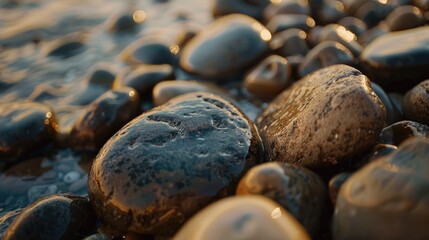 Close up of rocks and water on a beach. Suitable for travel brochures