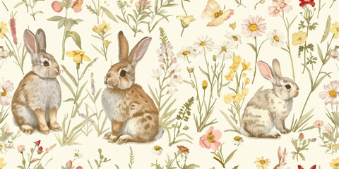 Easter seamless pattern design with bunnies