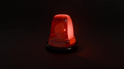 Rotating red siren and alarm lamp on black empty background - 3D Render
