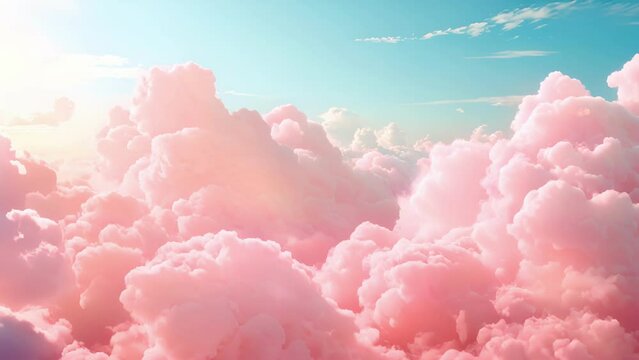 An everchanging dance of puffy cotton candy clouds fill the sky creating a dreamlike atmosphere.
