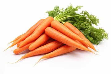 A bunch of carrots on a clean white surface. Perfect for food and nutrition concepts