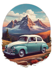 car in the mountains sticker
