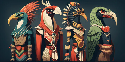 Stylized Egyptian Gods in Avian Form Illustration