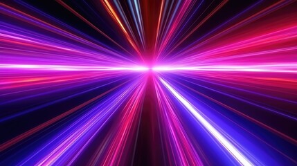 Ultraviolet abstract light. Blue, pink, violet colorful neon light lines coming from a center point isolated on dark space. Explosion in the universe, Cosmic background. Generative AI - obrazy, fototapety, plakaty
