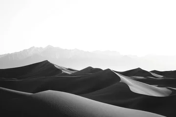 Fotobehang Black and white photo of sand dunes and mountains. Perfect for nature lovers © Fotograf