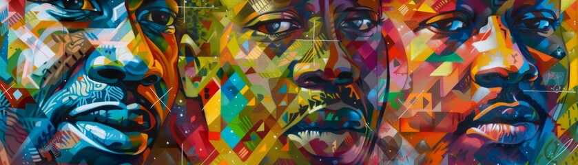 Colorful Abstract Graffiti Faces Mural