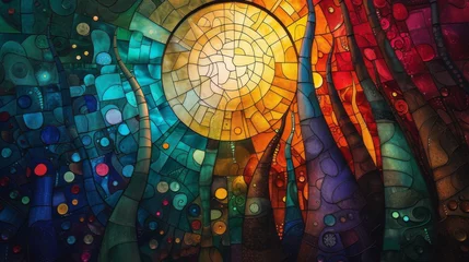 Cercles muraux Coloré Stained glass window background with colorful Sun abstract.