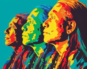 Vivid Pop Art Portraits of Indigenous People, A Fusion of Traditional Imagery with Contemporary Art...