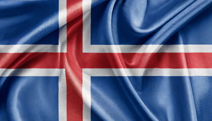 National Iceland silk fabric flag. Banner for celebrating Independence Day.