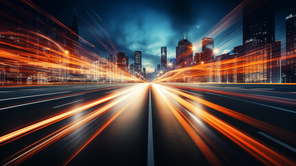 Obraz premium Abstract light background city road light, night highway lights, long exposure