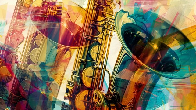 Abstract Saxophone Fusion with Dynamic Color Splashes, Great for Music and Art Event Posters - Powered by Adobe