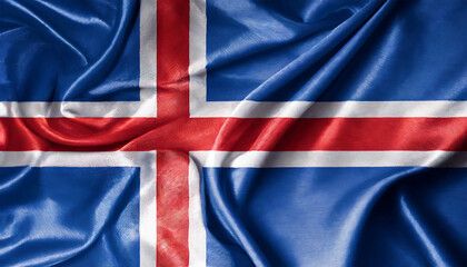 National Iceland silk fabric flag. Banner for celebrating Independence Day.