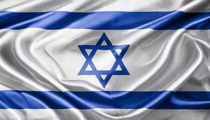 National Israel silk fabric flag. Banner for celebrating Independence Day.