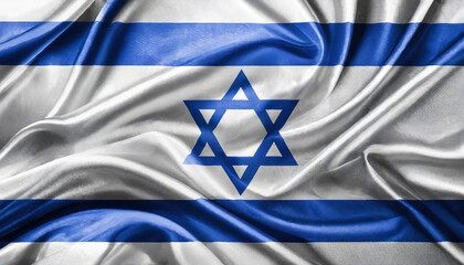 National Israel silk fabric flag. Banner for celebrating Independence Day.