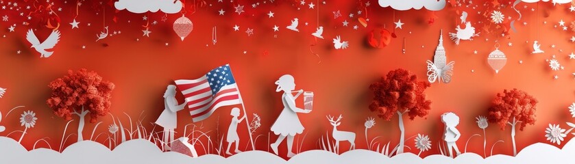 Naklejka na ściany i meble Patriotic Paper Art of American Symbols and Nature