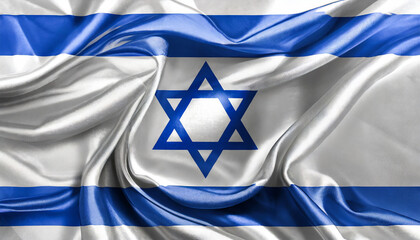 National Israel silk fabric flag. Banner for celebrating Independence Day.