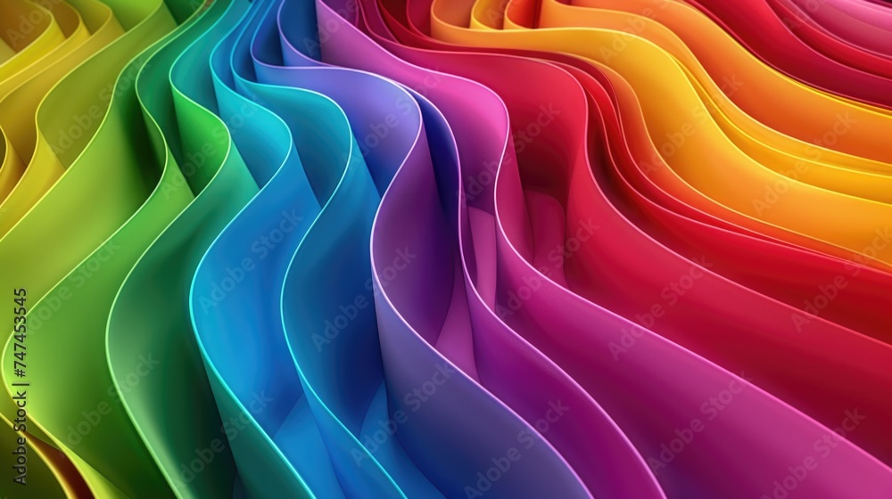 Poster close-up of a rainbow-colored wave of paper, suitable for various design projects