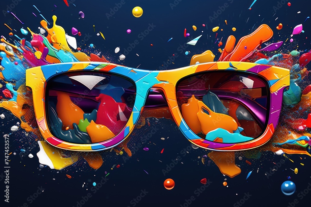 Poster sunglasses with vibrant paint splatters, perfect for adding a pop of color to your designs