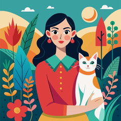 girl and cat