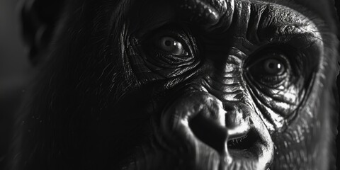 Detailed shot of a gorilla statue, suitable for various projects - obrazy, fototapety, plakaty