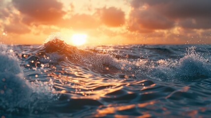 Beautiful sunset over a calm ocean wave, suitable for travel and nature concepts