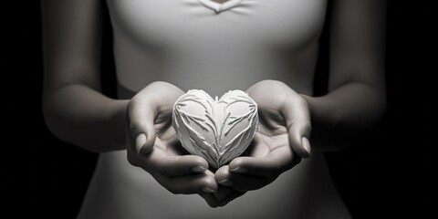 A woman holding a heart shaped object. Suitable for love and Valentine's Day concepts