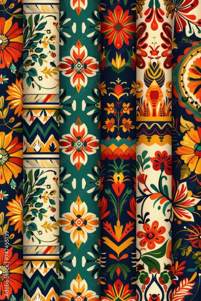 Poster A collection of different patterns on a table, suitable for various design projects
