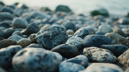 A bunch of rocks sitting on top of a beach. Suitable for nature and outdoor concepts - Powered by Adobe
