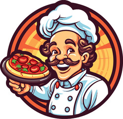 cartoon character men chef with pizza