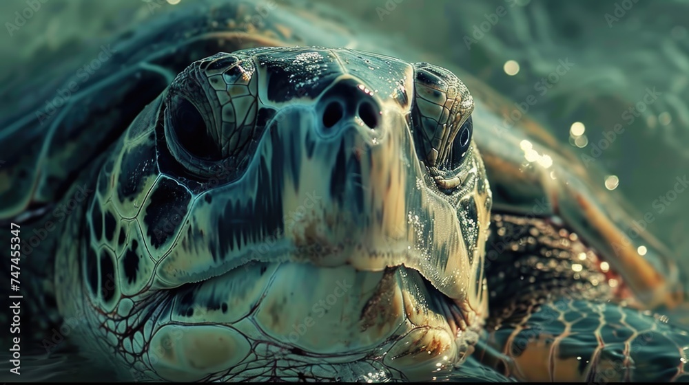 Poster a close up of a turtle in the water. ideal for nature and wildlife concepts