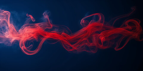 Photograph capturing the hypnotic dance of crimson smoke tendrils against a midnight blue background. - obrazy, fototapety, plakaty