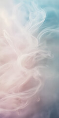 Close-up photograph of delicate wisps of smoke gently unfurling against a background of soft, pastel hues.