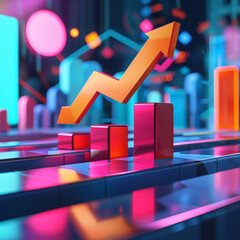 Vibrant, 3D arrow piercing through obstacles on a graph, embodying breakthrough growth in a competitive business landscape - obrazy, fototapety, plakaty