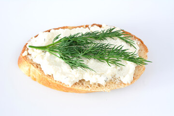 sandwich with ricotta and dill isolated on white background close up