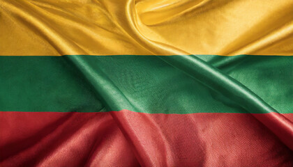 National Lithuanian silk fabric flag. Symbol of republic of Lithuania.