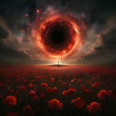 A black hole with res poppies.

