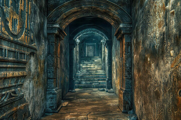 Fototapeta na wymiar The Mystical Corridor of an Egyptian Temple