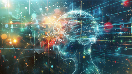 Illustration of a child’s brain absorbing digital information, depicting the Neuroeducation concept - a fusion of neuroscience and teaching methodologies. 