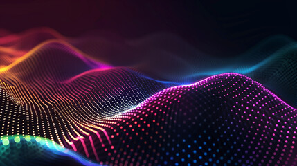 Digital colorful music wave on dark background. Abstract background with shining dots