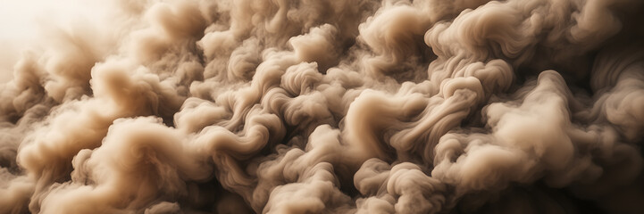 Close-up image of intricate patterns formed by billowing smoke against a backdrop of muted, earthy...