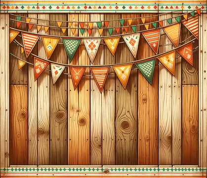Wooden Fence With Colorful Flags, Mexican holiday, background, Cinco De Mayo