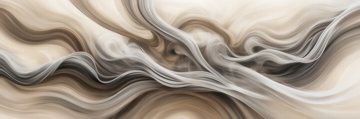 Abstract depiction of swirling smoke trails in shades of silver and platinum against a backdrop of muted, earthy tones.