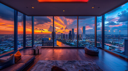Fototapeta premium Luxurious Houston skyline vista from penthouse, panoramic and elegant, epitomizing urban sophistication.generative ai