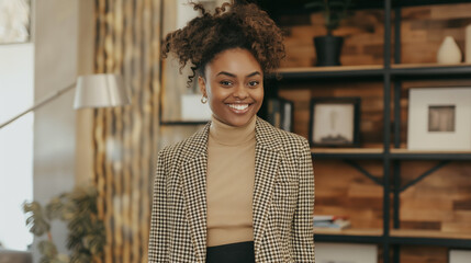 Retrato de uma jovem empresária afro-americana sorrindo no escritório - Wallpaper