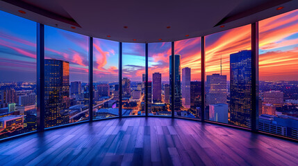 Luxurious Houston skyline vista from penthouse, panoramic and elegant, epitomizing urban sophistication.generative ai - obrazy, fototapety, plakaty