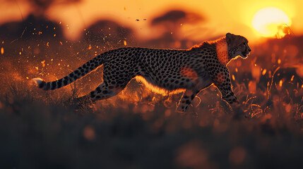 Witnessing a cheetah's fiery sprint in the African twilight.