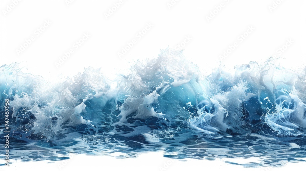 Poster powerful ocean wave crashing with force. suitable for nature and travel themes